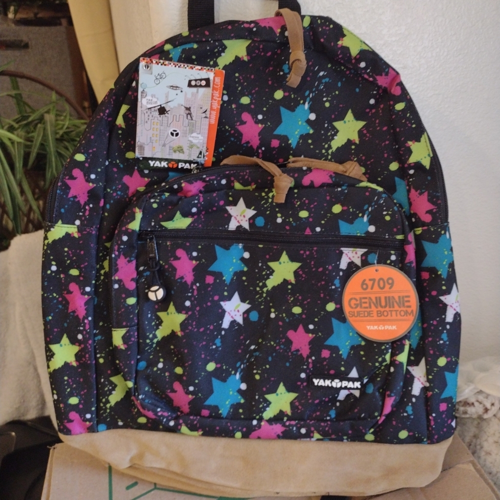 YAKPAK Rainbow Stars BACKPACK Suede Bottom Work, School, Hiking, Travel •NEW